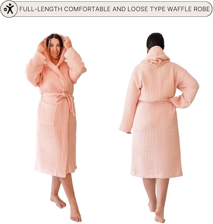 Waffle Hooded Long Robe Square Pattern Waffle Hooded Long Robe Square Pattern